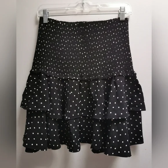 Aritzia Sunday Best Strawberry Fields Ruffle skirt black&white polka dot size L - Picture 4 of 10
